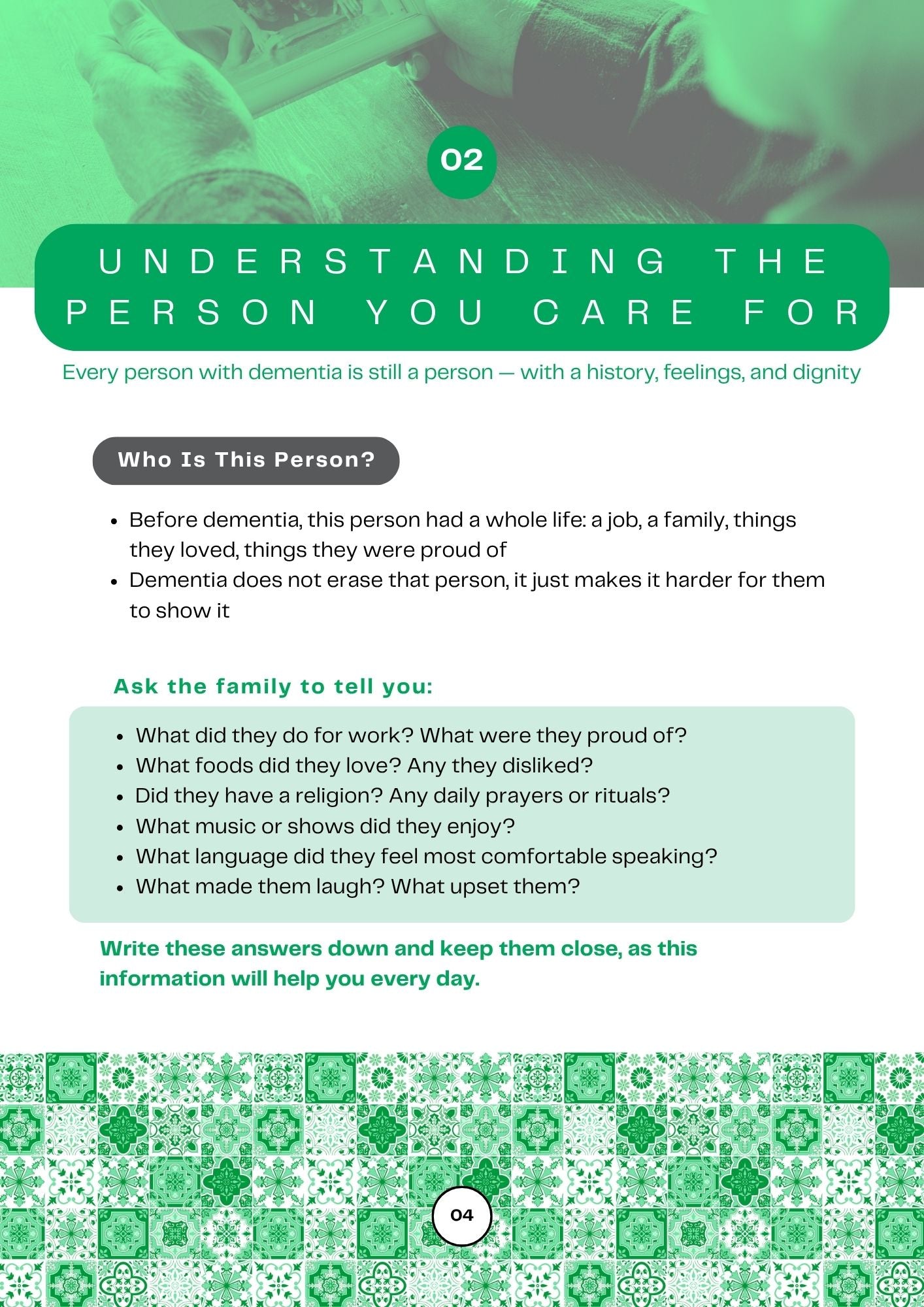 Chapter Two, on understanding dementia with text and a green border.